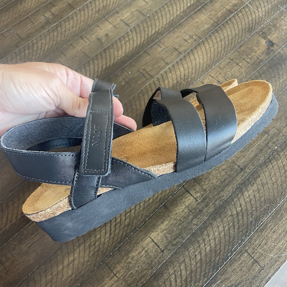 Naot Black Leather Slingback Platform Sandals